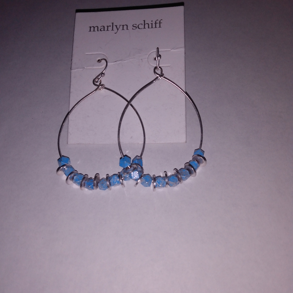 Marlyn Schiff distressed silver and blue teardrop style earrings